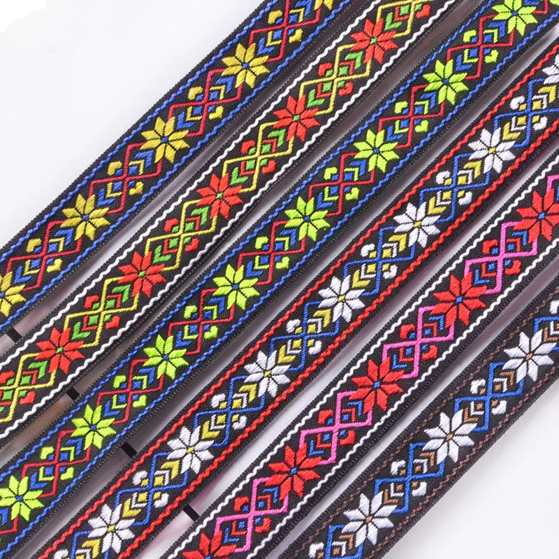 Colorful Floral Geometric Jacquard Embroidered Ribbons 5 Yards 1 Inch 25MM DIY Decoration Webbing Trim