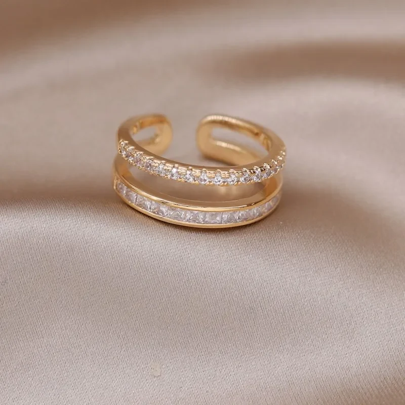 Korea Fashion Jewelry Double Zircon Ring Elegant Women's Opening Adjustable Daily Work Accessories silver ring silver rings