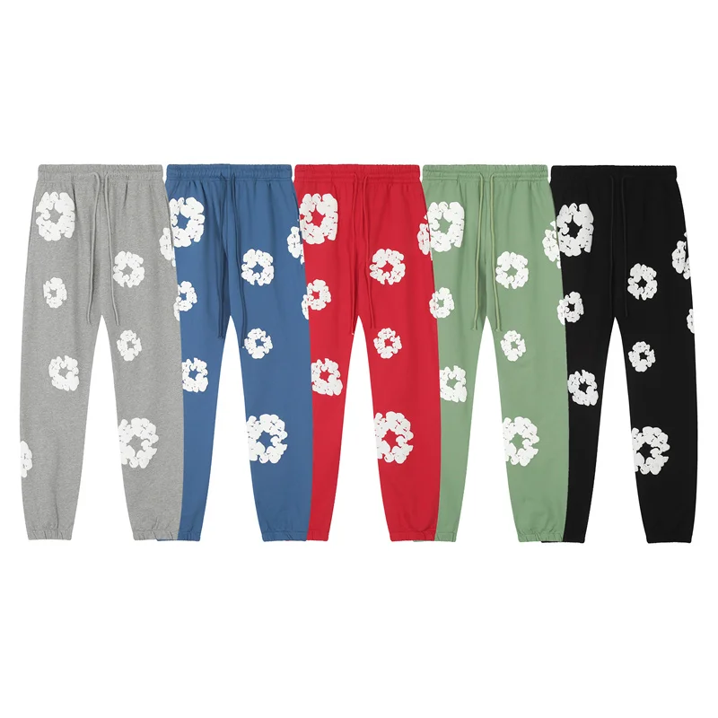 

3D Foam Print Denim Tears Sweatpants Cotton Drawstring Autumn & Winter Trousers Men's Women's Casual Trousers
