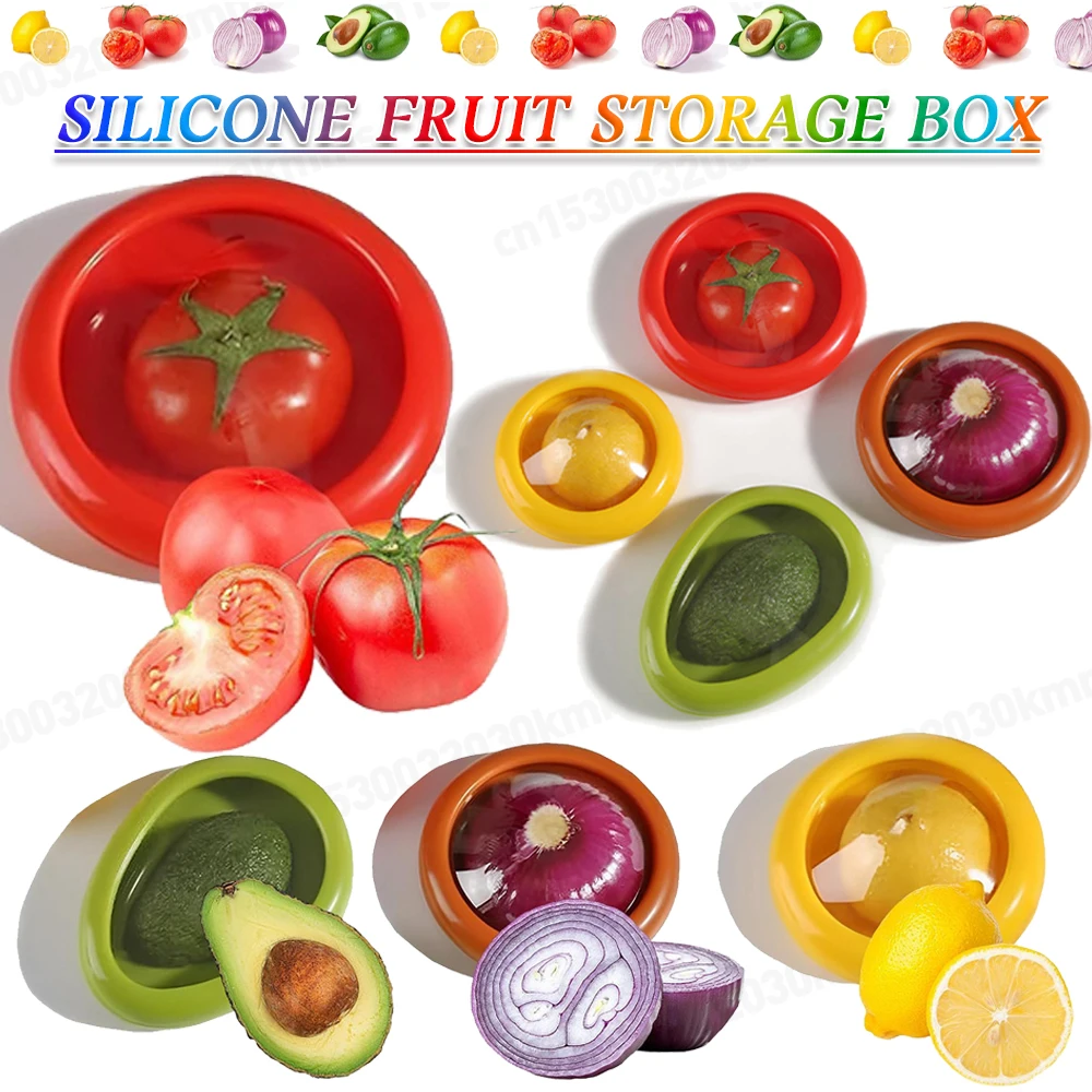 4PCS/Set Creative Fruit Crisper Silicone Film Sealed Mini Refrigerator Storage Box Vegetable Avocado Lemon Kitchen Storage Box 2
