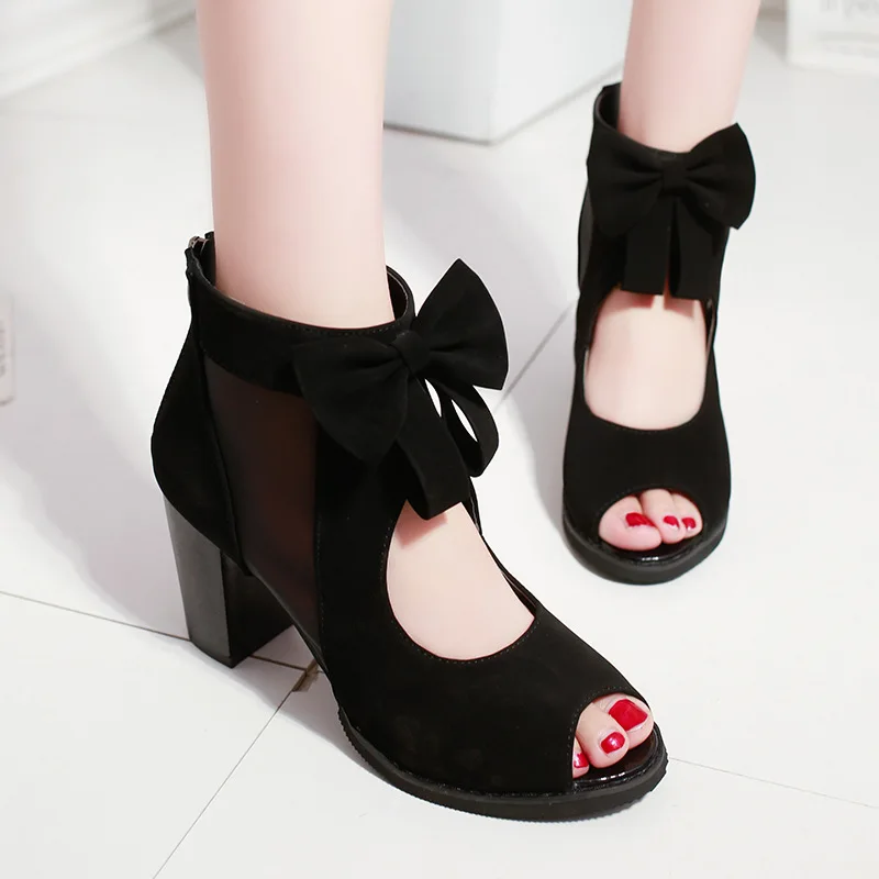 

Women High Heels Summer Ladies Elegant Butterfly Knot Mesh Sandals Back Zipper Fish Mouth Party Sandalias Fashion Women Shoes