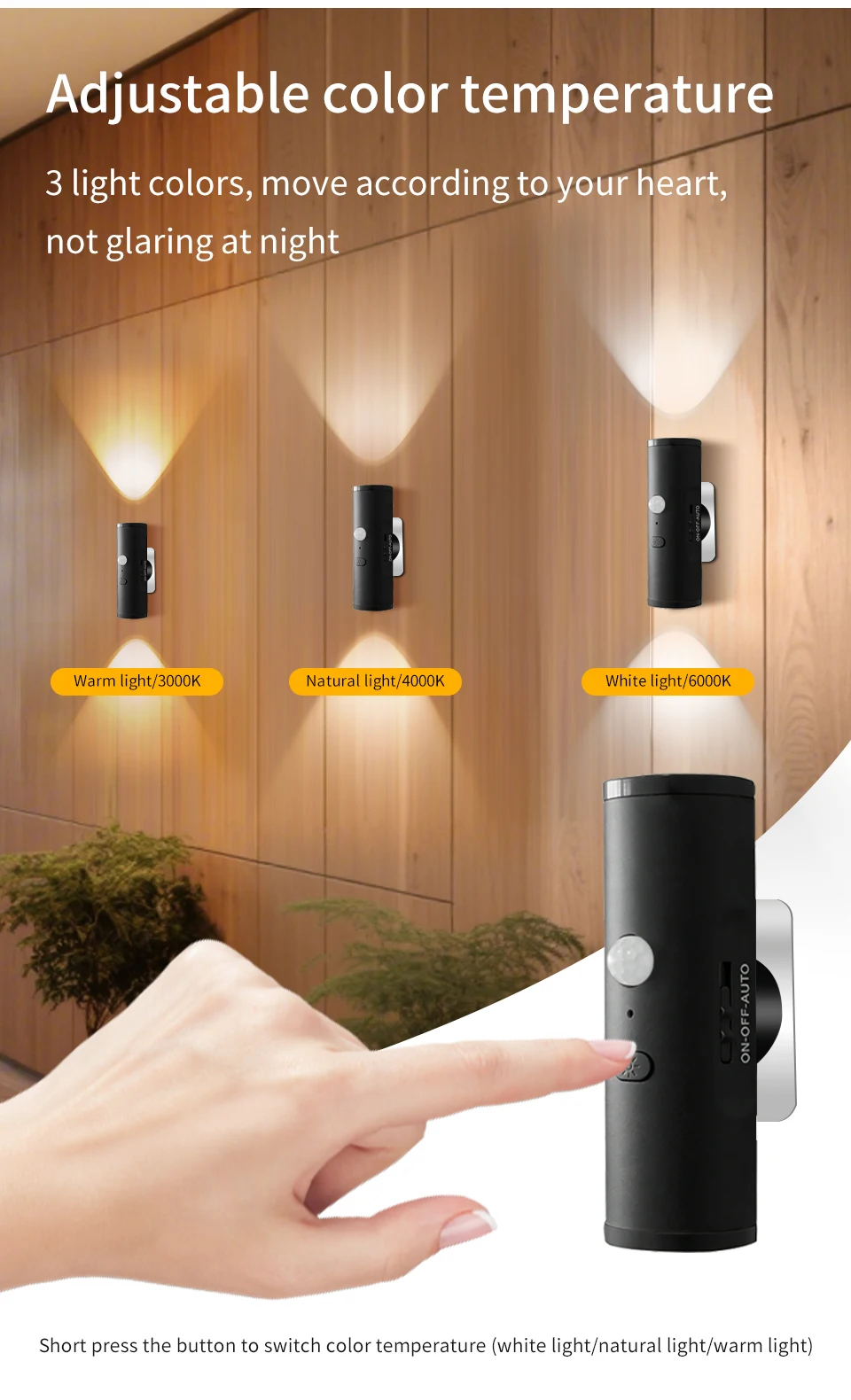 Human Body Sensor LED Night Light Double-head 3 Colors Wall Lamp Rechargeable Magnetic Ambient Light for Stairs Corridor Bedroom