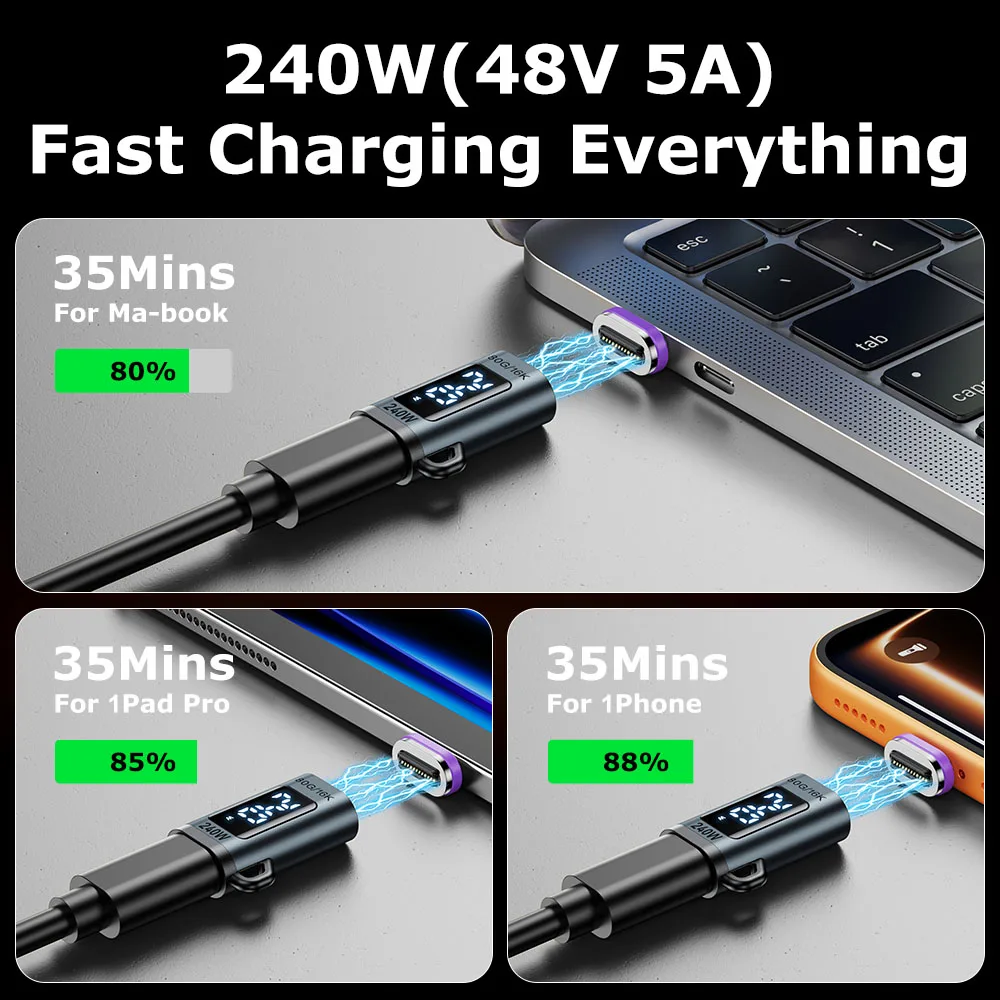 AUFU 24PIN 240W 자기 어댑터 디지털 디스플레이 USB C-타입 C 어댑터 고속 충전 USB4 커넥터 80Gbps(썬더볼트 5용)