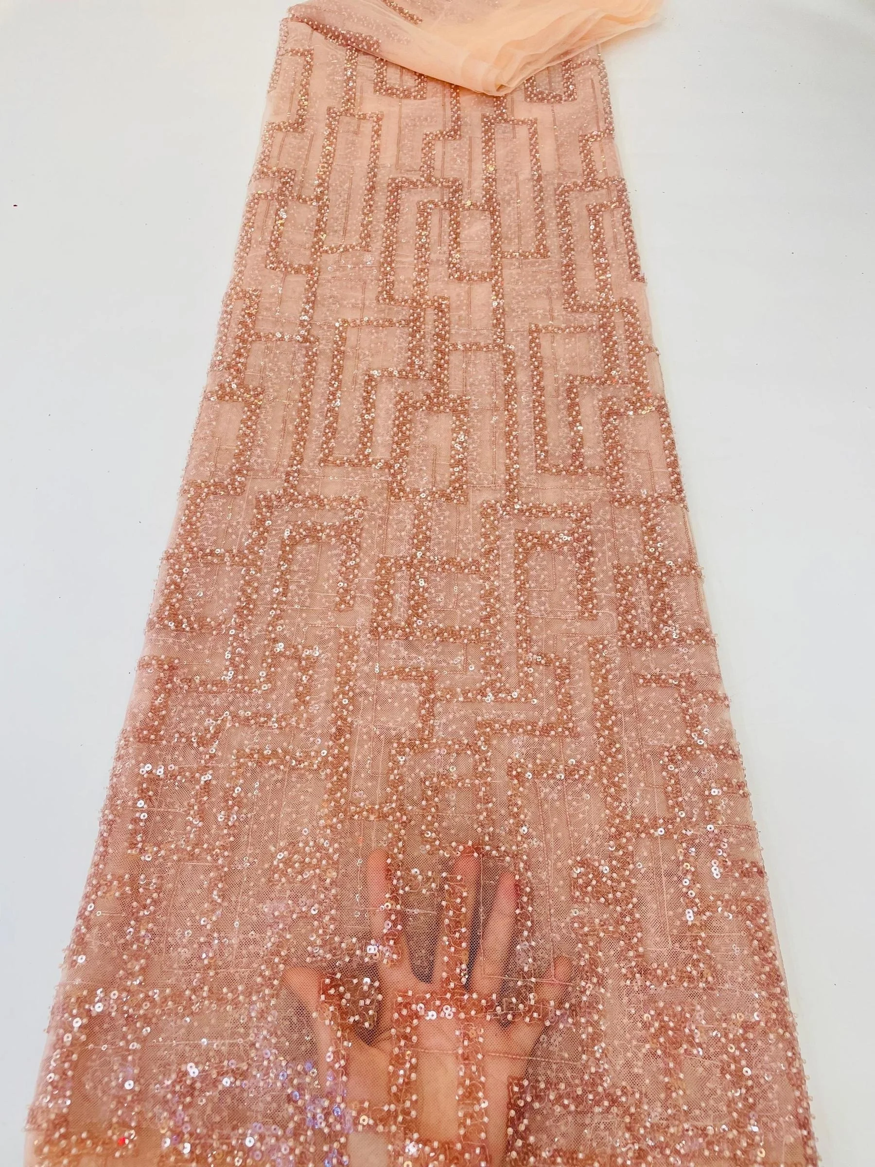 

African Beads Lace Fabric With Sequins Fabric 2024 French Tulle Sequined Mesh Lace Fabric For Sewing Women Evening Party Dresses