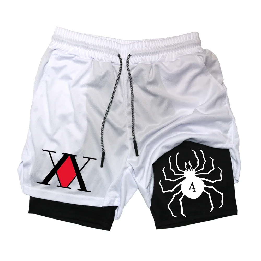 Men's Anime Hunter x Hunter Gym Shorts Bilayer 2-in-1 Breathable Quick-drying Absorb Sweat Sports Short Gym Jogging Pants 3