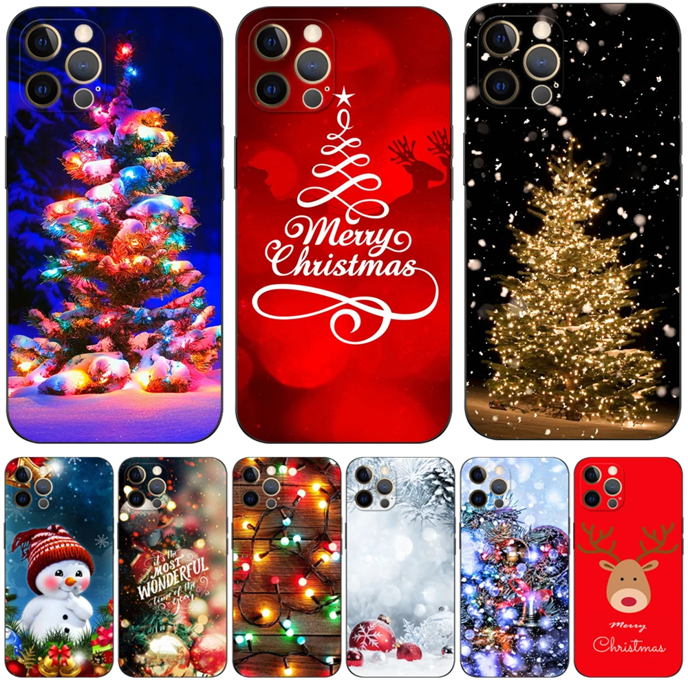 Per Iphone 12 Custodia Per Iphone 12 Mini 12 Pro Max Cover Per Apple Iphone12 12Pro Bumper Black Tpu Case Christmas Snow