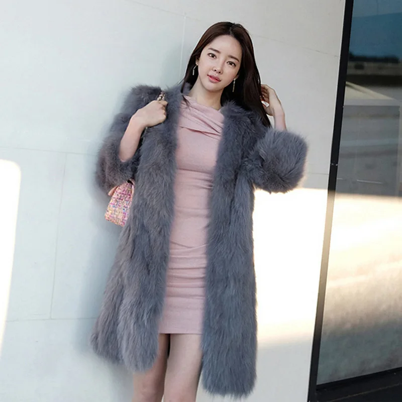 

Autumn and Winter Special Offer Fur Coat Haining Faux Fox Hair Mid Length Coat Women's Large European and American Fashion Top