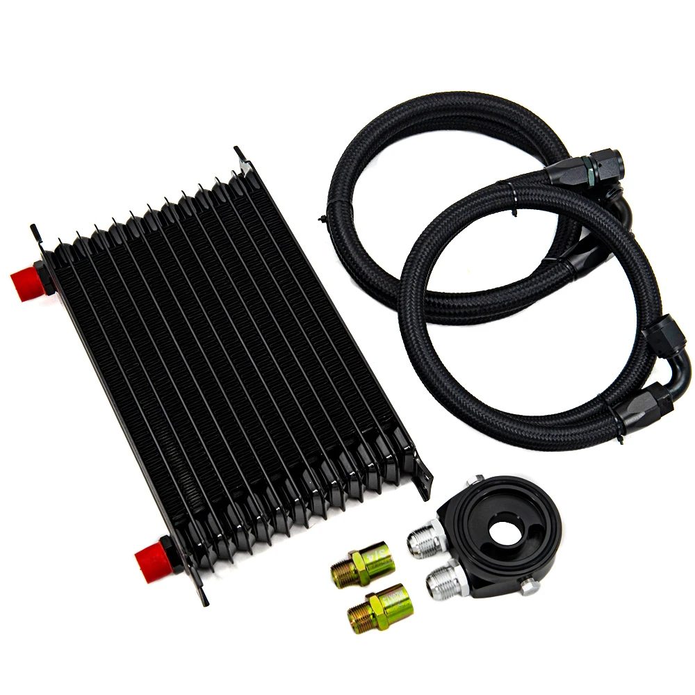 Universal 13 Rows Oil Cooler Kit AN10 Transmission Oil Cooler Kit Filter Adapter with Nylon Stainless Steel Braided Hose oil cooler kit