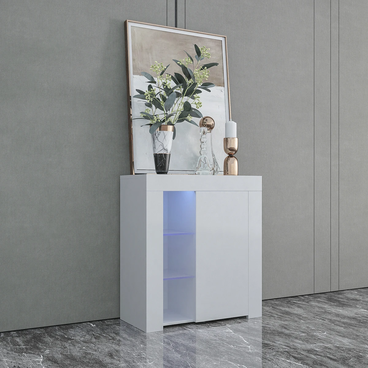 

Modern Style Sideboard Cabinet with Doors UV High Gloss LED Lights Living Room Luxury Sideboard BuffetCabinet console table cupb