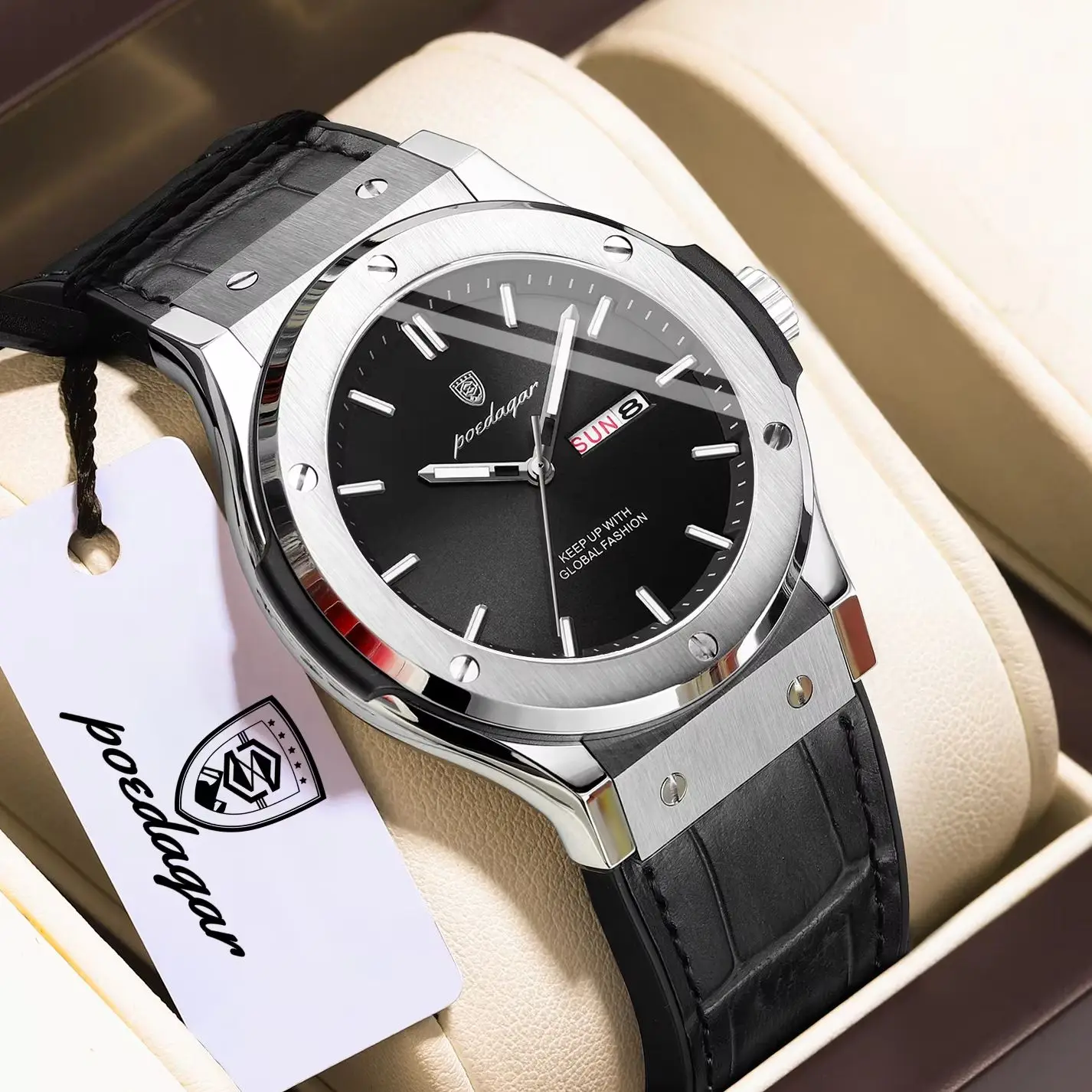 POEDAGAR Original Business Watch Men Luminous Waterproof Silicone Strap Luxury Male Clock Date Week Quartz Fashion Men's Watches