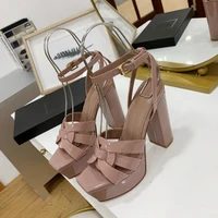 Mode femmes sandales marque de luxe chaussures pour femmes élégant fête talons hauts en cuir imperméable chaussures de bureau Sexy chaussures de rencontre 4