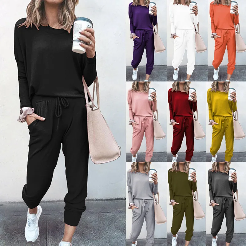 

Women Casual Tracksuit 2023 Autumn Solid Loose Long Sleeve Pullover Pants Suit Fashion Oversized Female Sportswear Two Piece Set