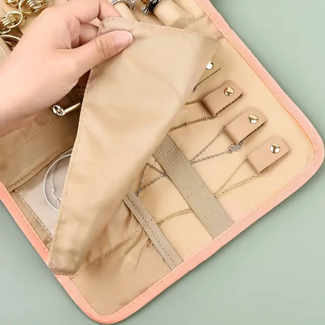 Tekercs Összecsukható Ékszer Tok Utazási Szervező Hordozható Utazás Fülbevalók Gyűrűk Gyémánt Nyakláncok Bross Tárolózsák - Image 6