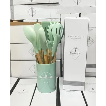 12 قطعة الغذاء الصف سيليكون تجهيزات المطابخ المطبخ أواني تيرنر ملعقة قياس ملعقة العملي أداة الطبخ أدوات المطبخ مجموعة - Image 5