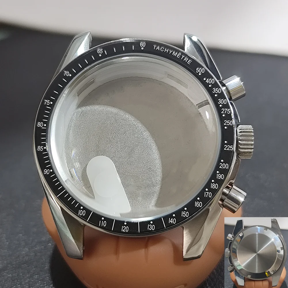 VK63 Case Moon Watch 39.7MM Case Moon Pattern Back Chronograph  Metal Material Fits Speed Master VK64 Case vk64 Watch Cases ﻿