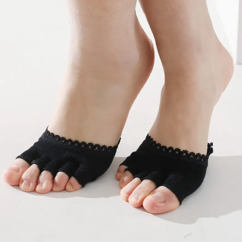 Women Five Toes Forefoot Pad High Heels Wear-resistant Half Socks Lace Invisible Socks Calluses Corns Foot Pain Care