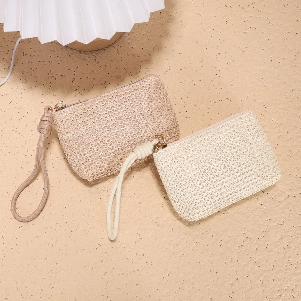 Straw Wallet New Mini Zipper Coin Purse Card Holder Women Girls