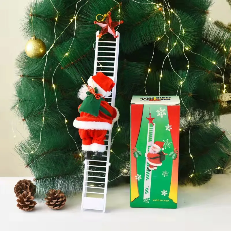 Electric Climbing Ladder Santa Claus Music Doll Christmas Ornament Decoration for Home Tree Hanging New Year Gift