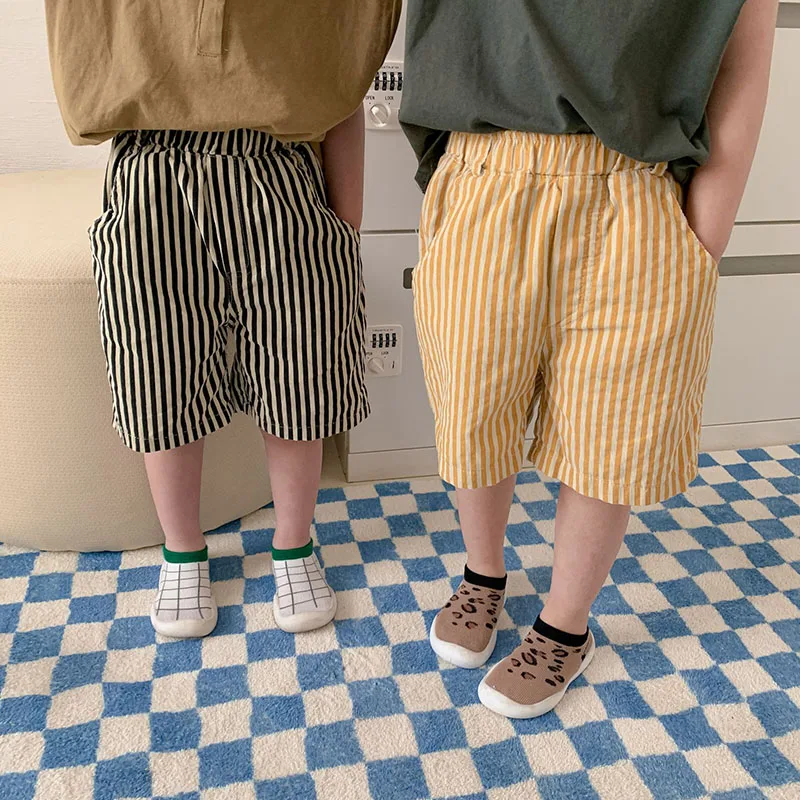 Summer Kids Clothes Stripe Girls Shorts Corduroy Elastic Boys Pants
