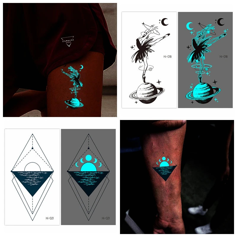 

Blue Luminous Glow Tattoo Sticker Snake Glowing Whale Waves Waterproof Temporary Tatoo Wrist Fake Tatto for Body Art Women Men