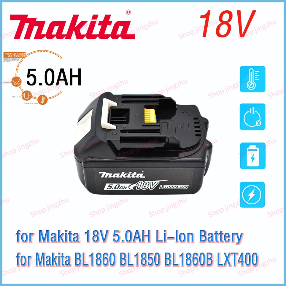 

Оригинальный Makita 18V 5.0Ah, сменная стандартная литий-ионная батарея LXT BL1860B BL1860, перезаряжаемая батарея для электроинструмента