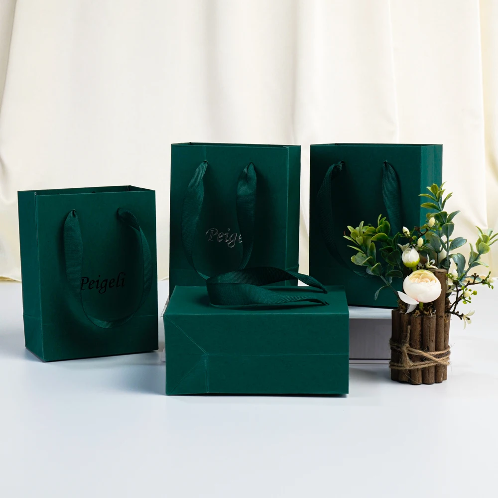 Mini Dark Green Kraft Gift Bags Custom Logo 4x2.8x4.5 inch Bulk Small Paper Tote Bags with Deep Green Handles for Wedding Party 10 Safe6e97ead9b408cb07764008565e281M