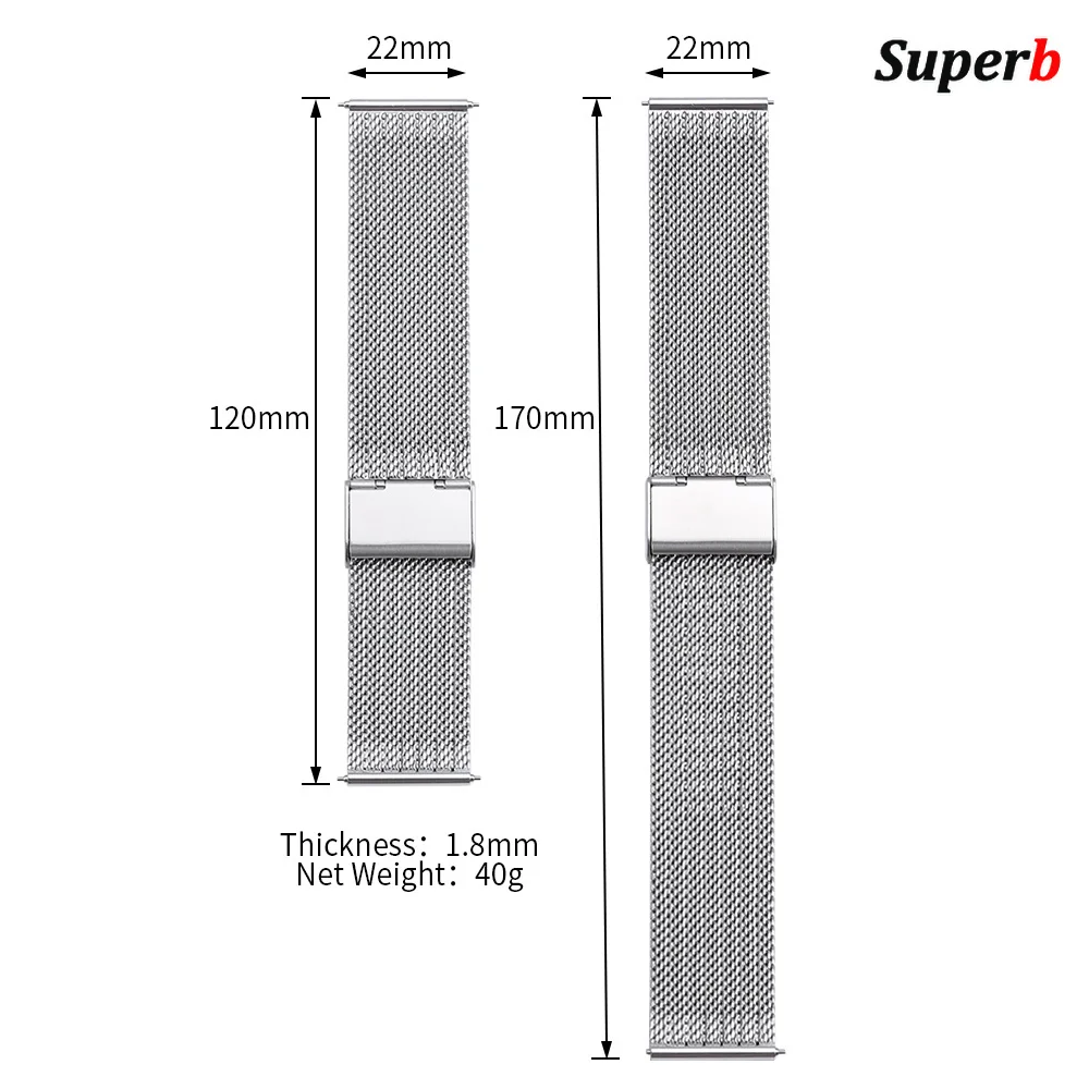 Milanese Mesh Loop Stainless Steel Watch Band Bracelet - Business Edition, 1.8mm Thickness