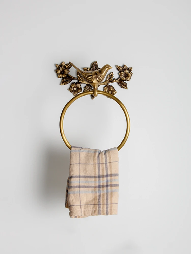 European-style all-copper bird hanging rod Retro wall decoration Model room Bathroom bathroom hanging rod Towel ring