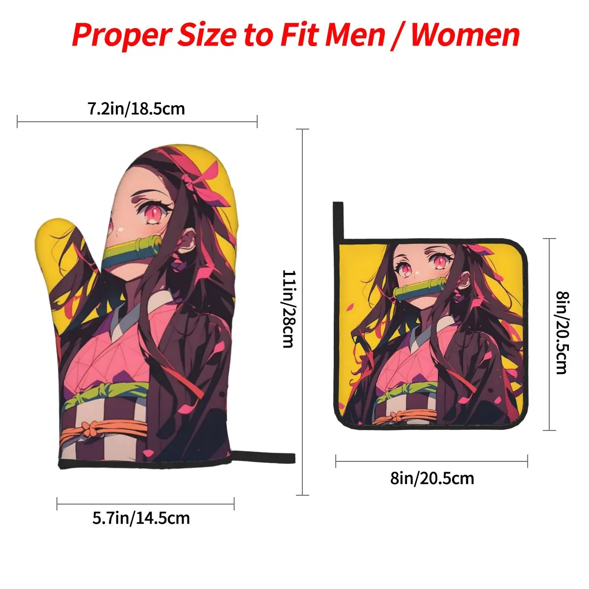Nezuko Kimono Demon Slayer Kimetsu No Yaiba Anime Oven Mitts and Pot Holder Sets of 4 for Baking Kitchen Cooking Grilling Gloves