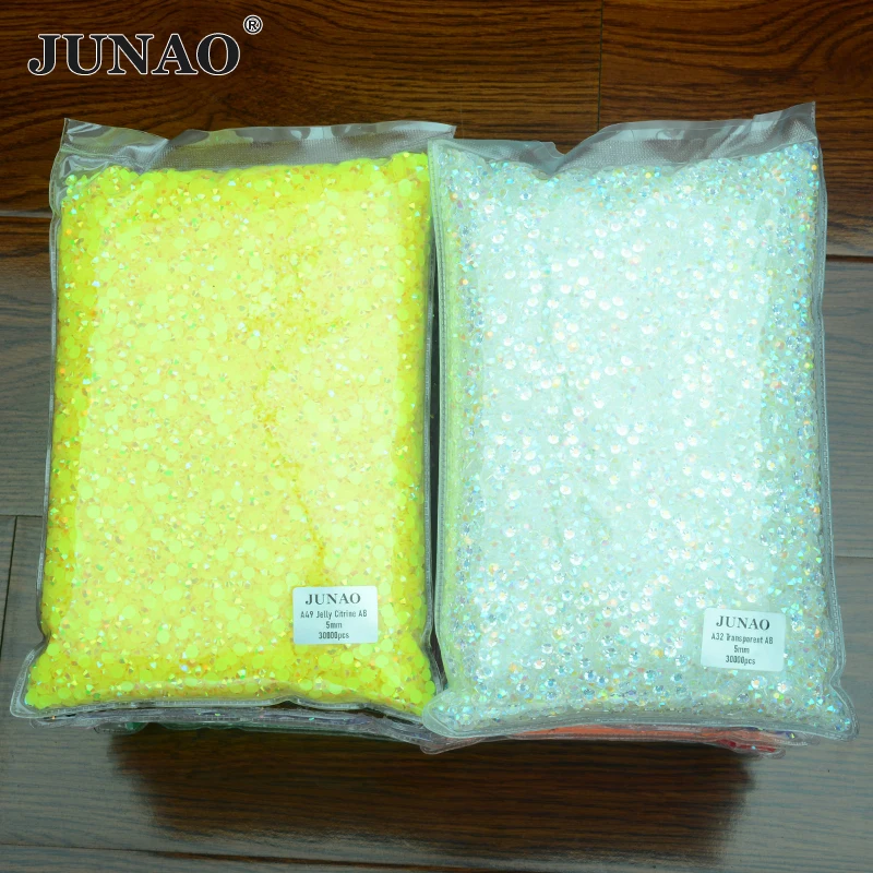 

JUNAO 2mm 3mm 4mm 5mm 6mm Bulk Package Design Jelly Round Crystal Rhinestone Non Hotfix Strass Stones Nail Art Decoration
