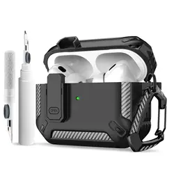 Secure Lock Protective AirPods Case with Cleaning Kit & Keychain - Airpods Pro 2 (Black with Pen)