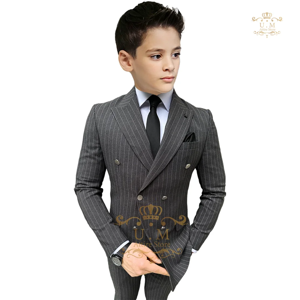 Boys Suit 2-piece (jacket+pants) Striped Peak Lapel Double-breasted Slim Fit Kids' Tuxedo Wedding