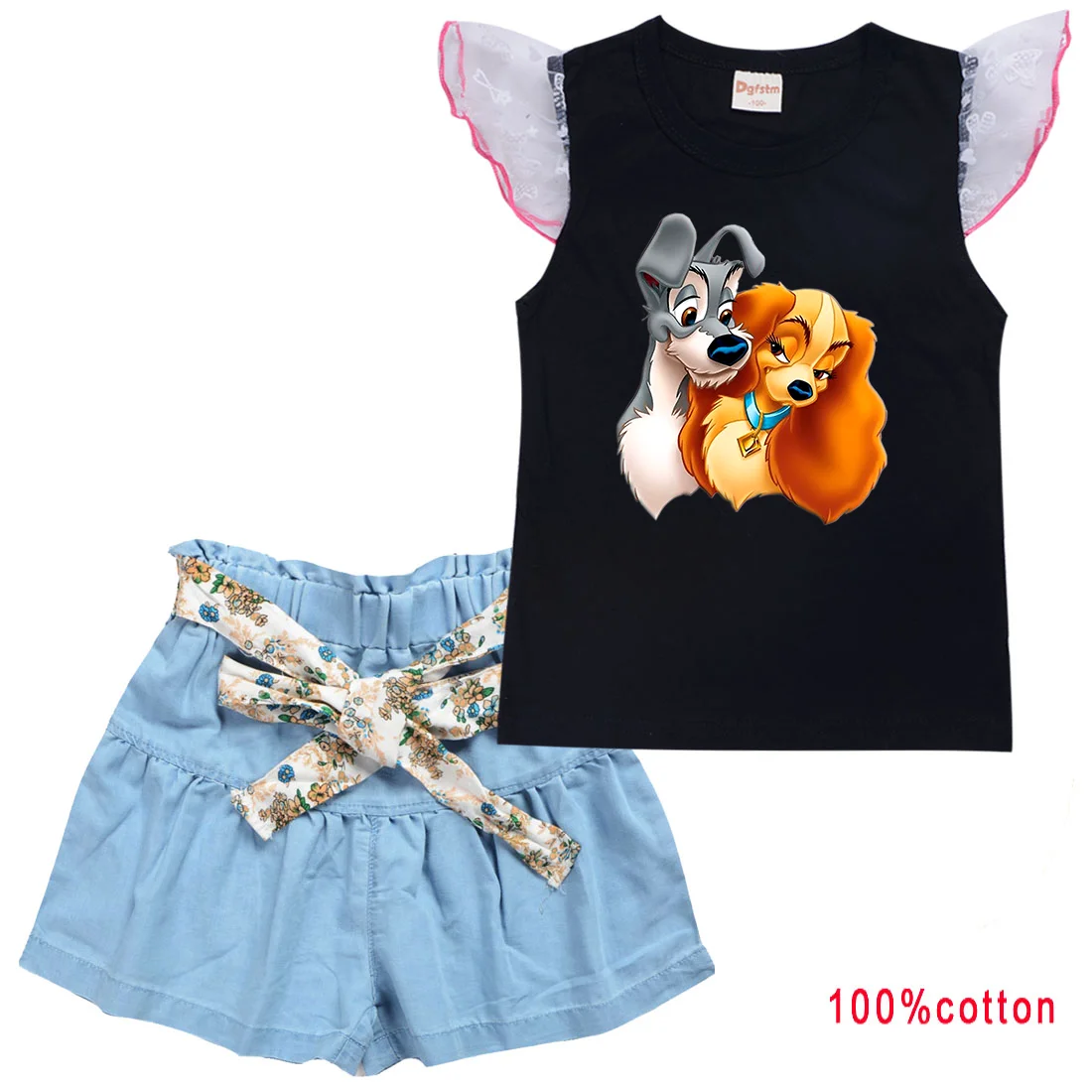 

2pc/Sets Disney Lady and the Tramp Girls Clothing Outfits Summer T-shirt Shorts Clothes Casual Sports Tracksuits
