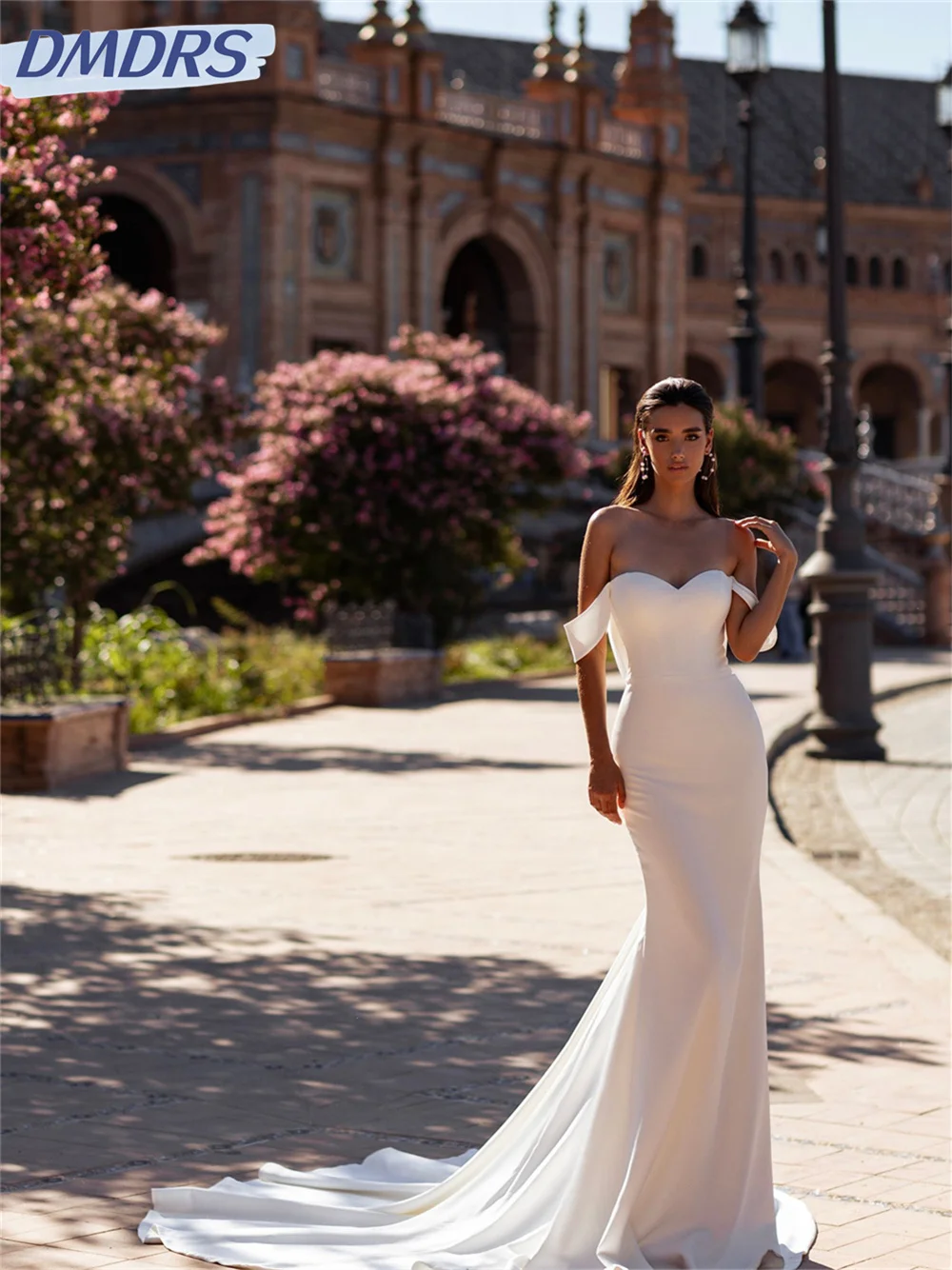

Elegant Off-The-Shoulder Bridal Dress 2024 Simple Sleeveless Wedding Dress Romantic A-Line Floor-length Dress Vestidos De Novia