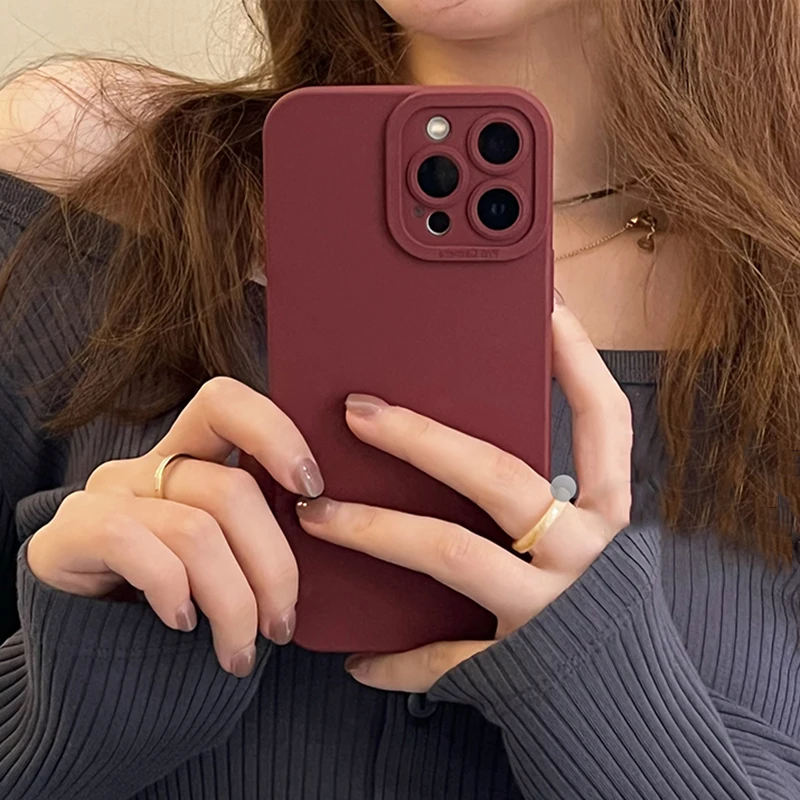 Elegant Wine Red Liquid Silicone Phone Case – Soft, Shockproof Back Cover