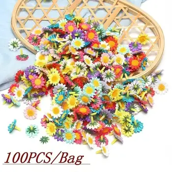 New Brand 100pcs/bag 4cm Mixed Silk Sunflower Artificial Flowers Party Scrapbook Accessories Garland DIY Flower Decoration