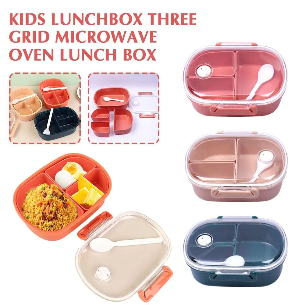 

Kids Lunchbox Three Grid Microwave Oven Lunch Box Cartoon For Student Office Lunch Bento Food Storage Box Container C7M4