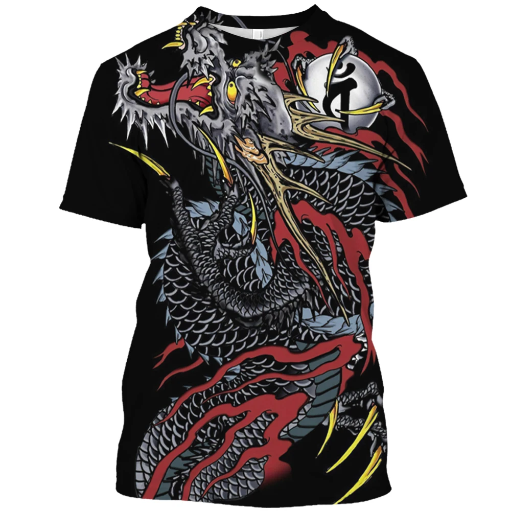 Oriental Dragon Graphic 3D Harajuku Print Fashion Anime Style Men And Women\'s Personality Casual Round Neck Short Sleeve T-shirt