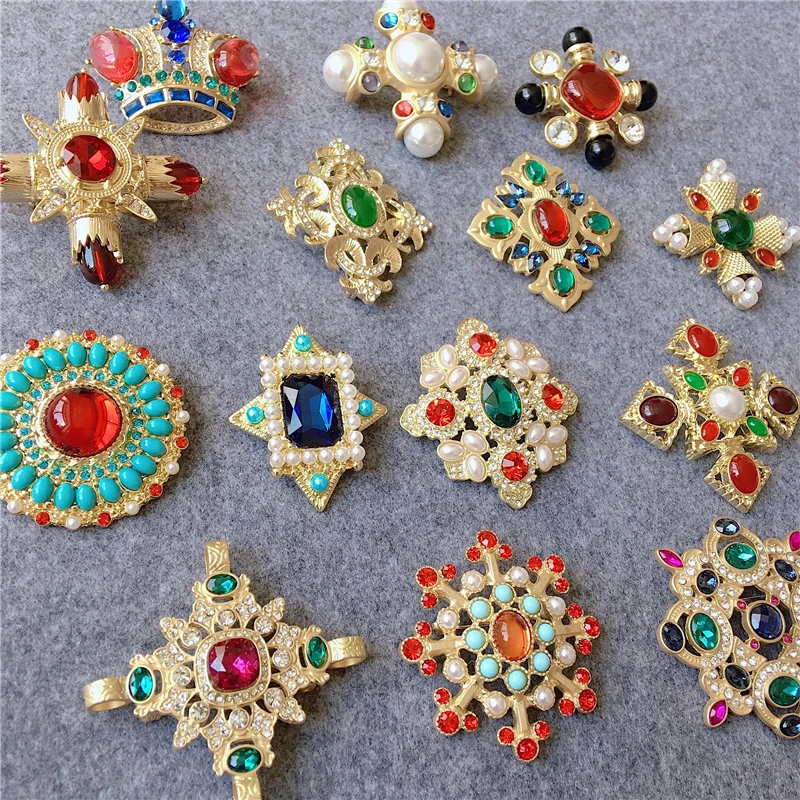 Broche Antique Vintage Avec Grosse Pierre Et Pampilles - Style Haute Couture - Occasion