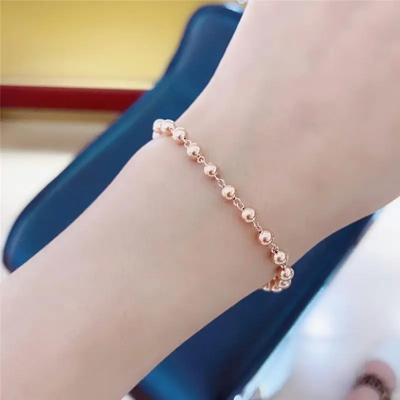

585 Purple Gold Plated 14K Rose Gold Simple Chain Beads Bracelets for Women Fashion New Charm Party Jewelry Gifts