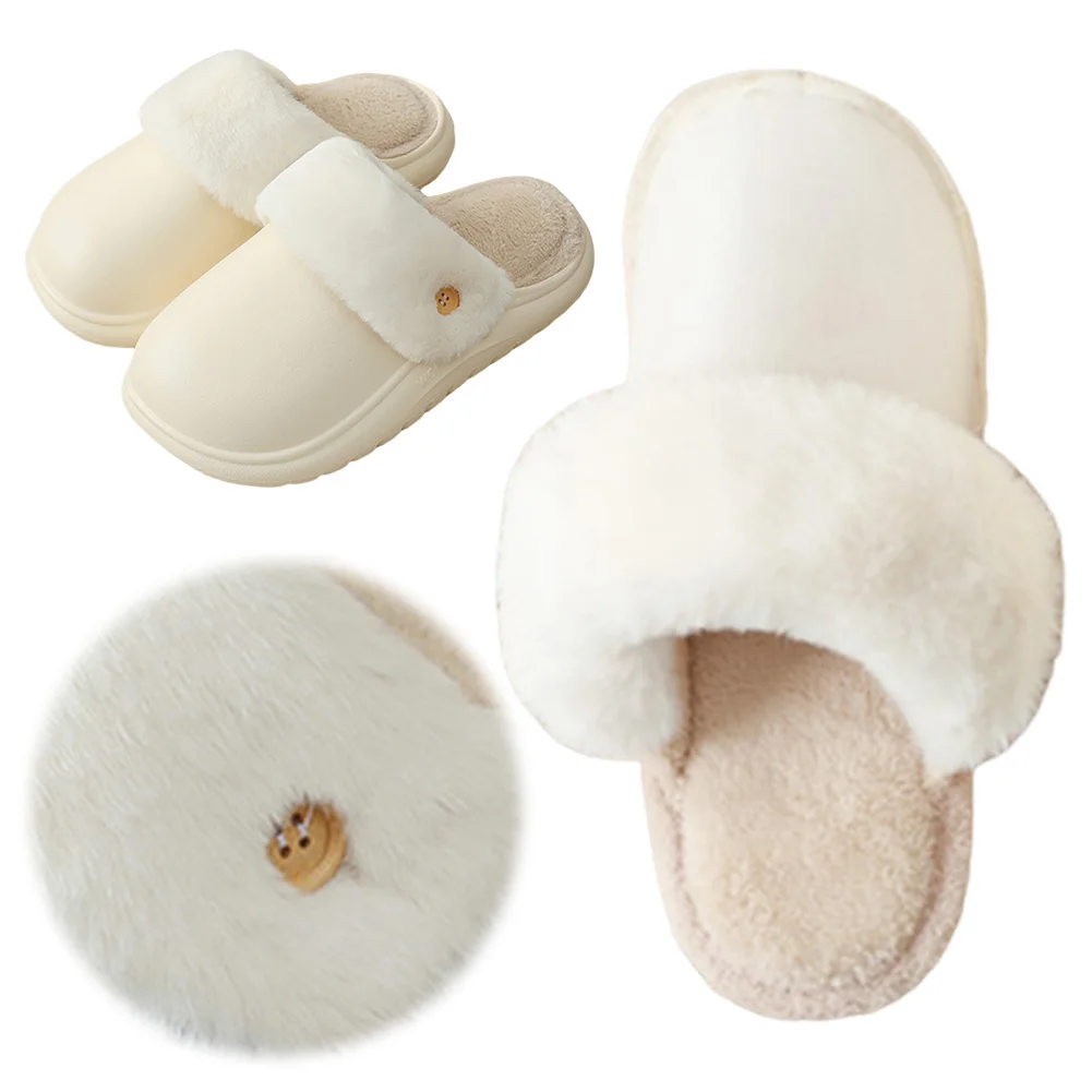 Women's Men's Slippers Fur Lined Warm Winter Slippers Waterproof Cotton Comfy Fuzzy House Shoes for Indoor Outdoor