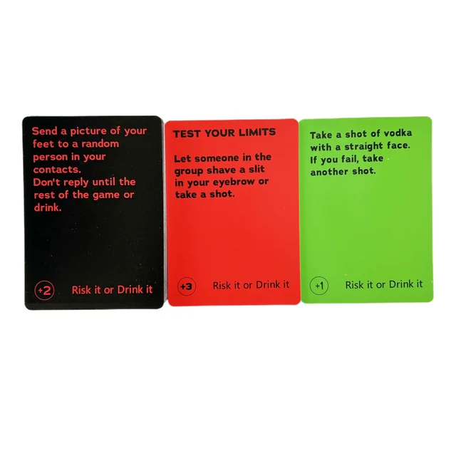 Risk It Or Drink It Jeu de fête amusant pour jeu de cartes universitaire Jeu de boissons Pré-jeu de nuit Hilarant Dares Défis Questions Adulte 6