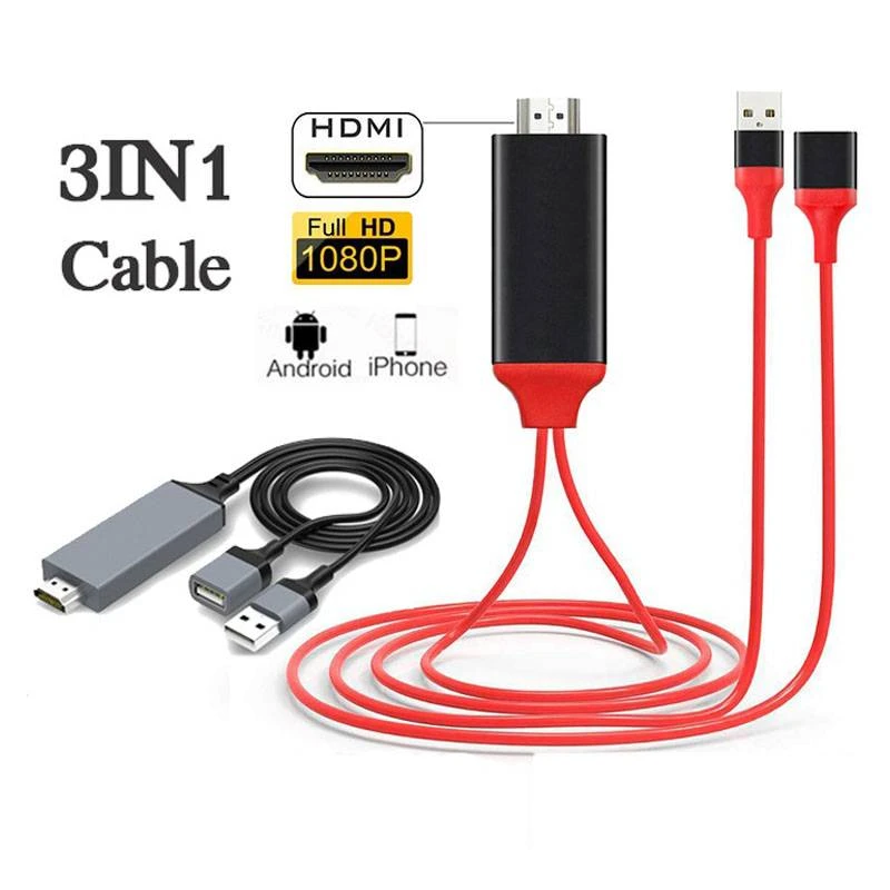 3 In 1 Universal HDMI High definition Projection Cable Phone USB To TV