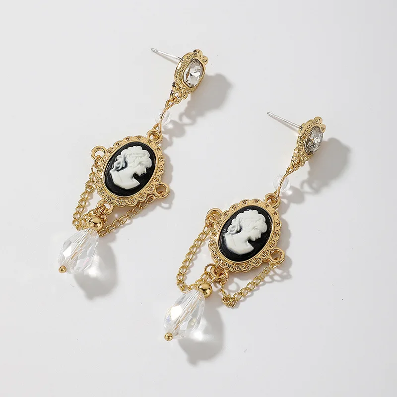 

European and American Women's Crystal Rhinestone Portrait Long Tassel Earrings Ins Earrings