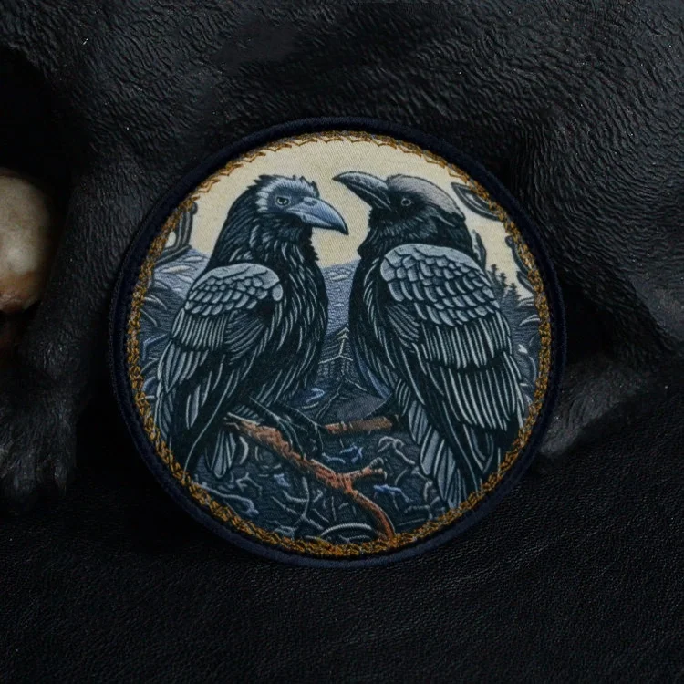 Odins Krähe-Moral-Abzeichen, bedruckte Aufnäher, Hugin und Munin, Klettverschluss, militärischer Aufnäher, taktischer Rucksack, Hut, Zubehör, Aufkleber