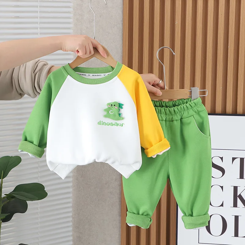 

Baby Boy Designer Clothes 2024 Spring Korean Style Cartoon Dinosaur Long Sleeve T-shirts and Overalls Kids Bebes Jogging Suits