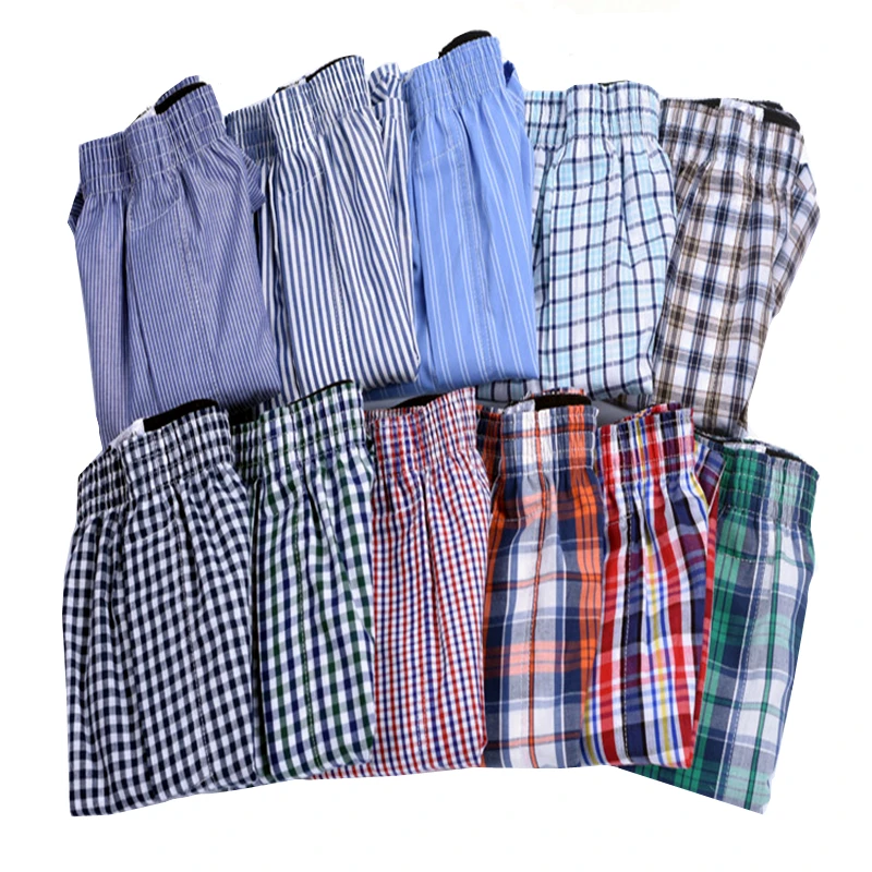 4pcs/pack mens underwear cheaky Boxer Shorts Men's Panties Button Woven Boxers Man Loose Cotton Plaid Underpants For Men