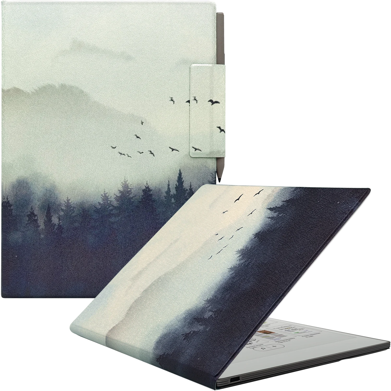 Premium PU Leather Book Folio with Pen-Buckle and Smart Magnetic Cover in Classic Black