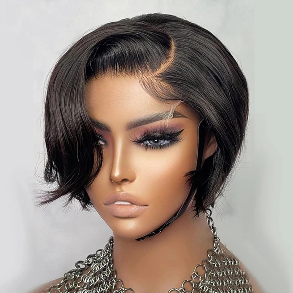 Short Bob Pixie Cut Wig Lace Frontal Straight Transparent Lace Front Human Hair Wigs For Black Women Preplucked Brazilian Hair