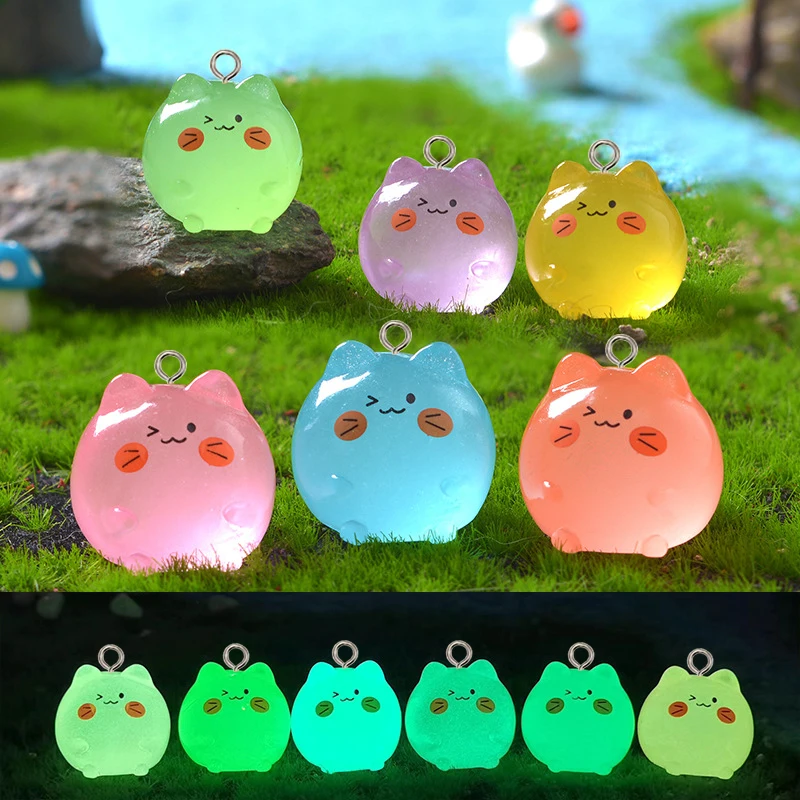 

10Pcs Cute Luminous Colorful Cat Charms for Jewelry Making Resin Handmade Animals Pendants DIY Earrings Keychain Crafts Findings